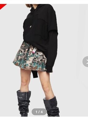 DIESEL Camo Print Pleated Mini Skirt in Green, Tan, Black